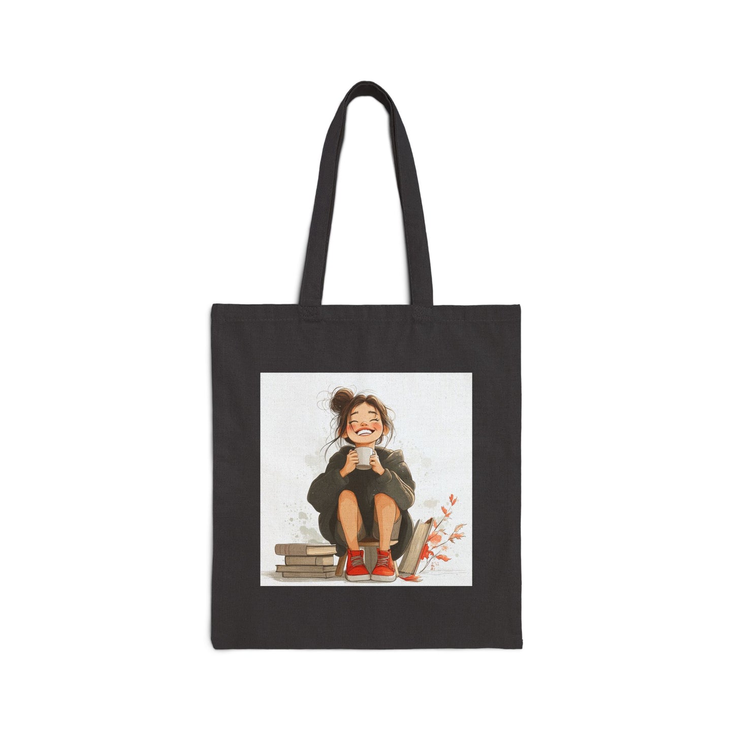 Girl with Coffee Cotton Canvas Tote Bag