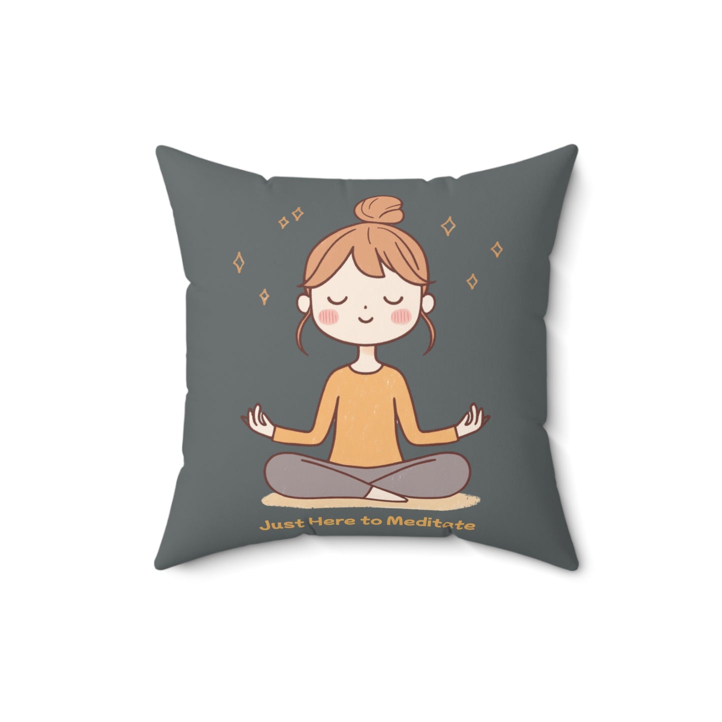 Here to Meditate Polyester Square Pillow Gray