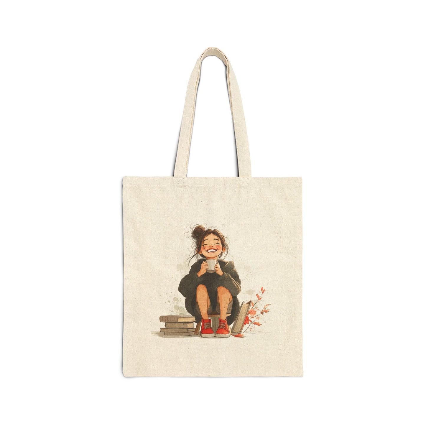 Girl with Coffee Cotton Canvas Tote Bag