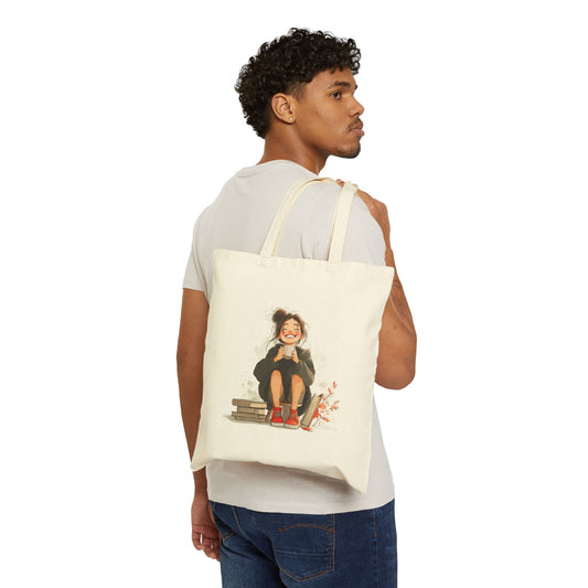 Girl with Coffee Cotton Canvas Tote Bag